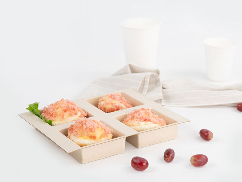 Eco Friendly Disposable Biodegradable Compostable Plant Fiber Paper Pulp  Rectangular Container For Bread & Cakes